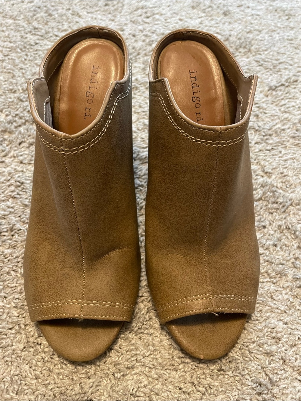 Indigo Tan Open-Toe Slip-On Mule Heels